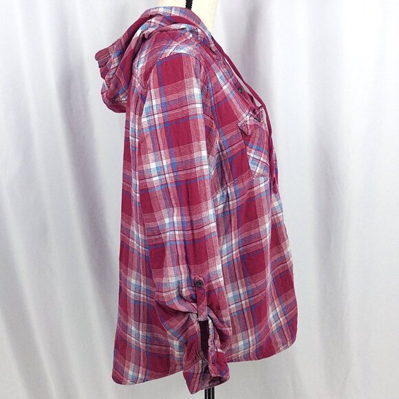 Boston Traders Hoodie Button Down Top Womens XL Plaid Roll Tab Sleeves DAMAGE - Picture 4 of 13